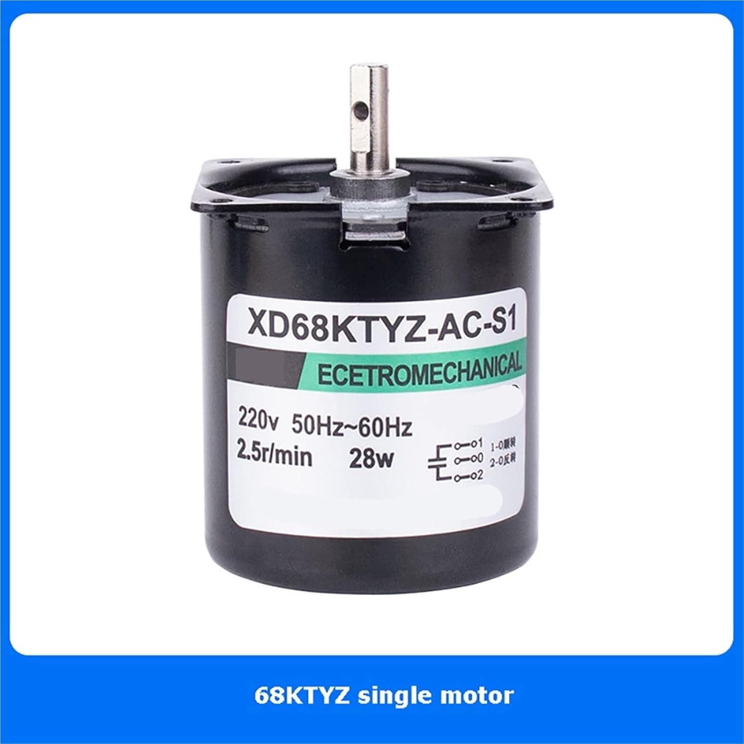 XD68KTYZ 28W 220V Small AC Motor Low Speed Reversible Permanent Magnet Motor Gear Reduction Motor(30RPM_Central AXIS 7MM)