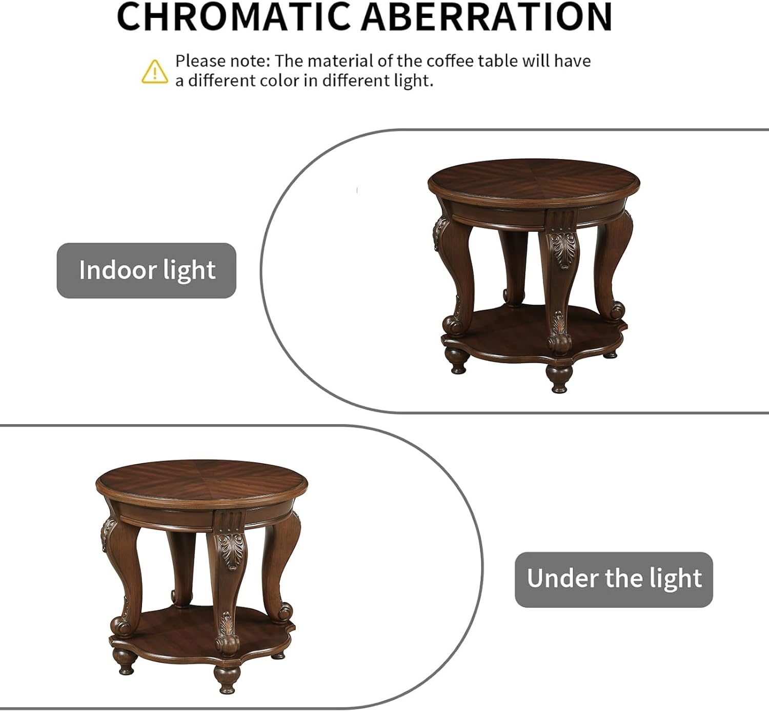 Vintage Small Round End Table 22" Wood Side Table, Antique Table Legs with Elegant Carvings, Easy Assembly, Cherry