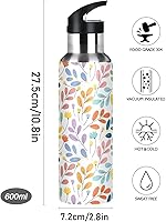 Vista 9 de Colorful Leaves - Botellas de agua aisladas con tapa con popote, sin BPA, 22 onzas, a prueba de fugas, botella de agua deportiva de acero inoxidable