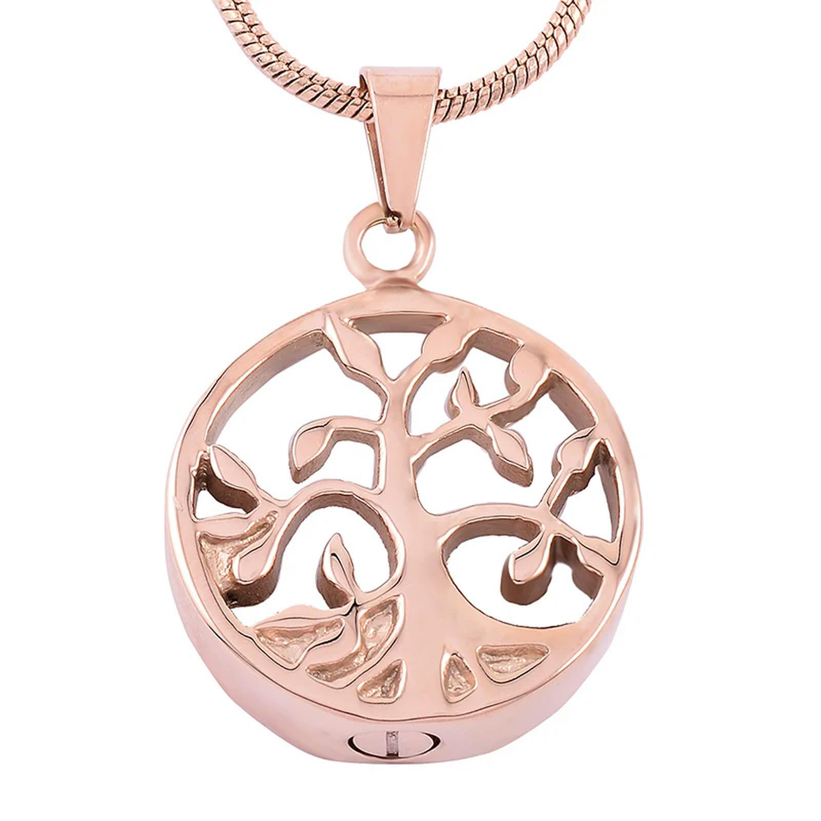 Collier urne funéraire arbre de vie or rose aux finitions de haute joaillerie