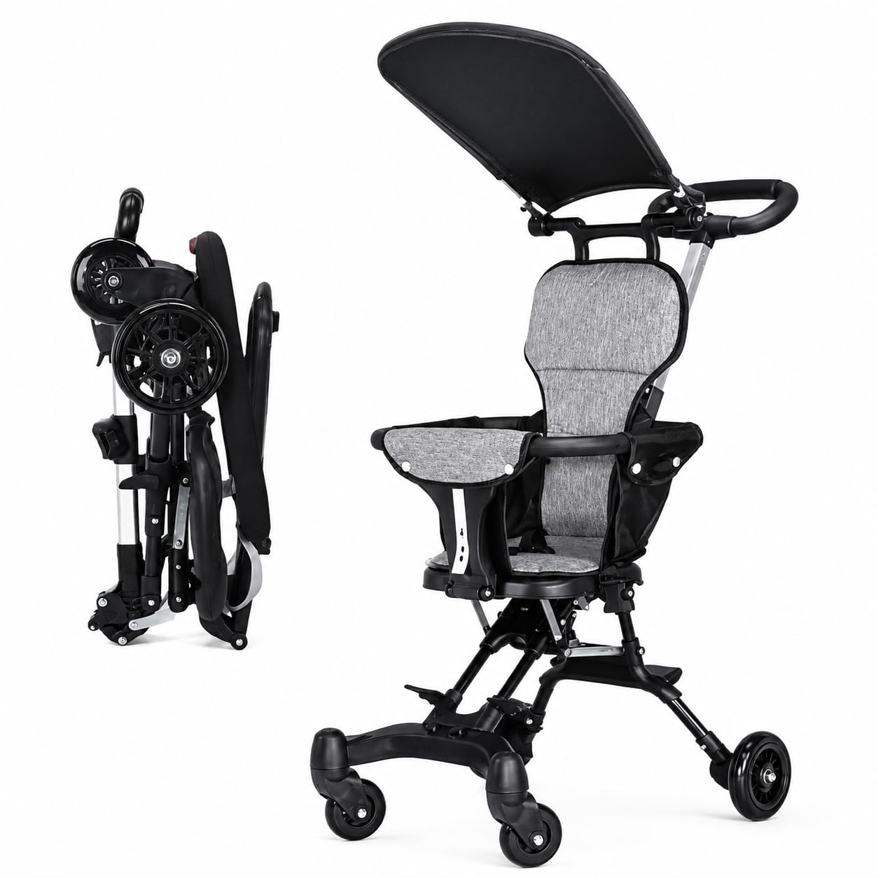 3 in 1 Baby Stroller Pram for 0-4 Years Kids - Foldable Baby Pushchair with 5 Point Safety Harness, Adjustable Canopy, Reclining Seat, Footrest & Storage Basket for Boys and Girls-picture-24