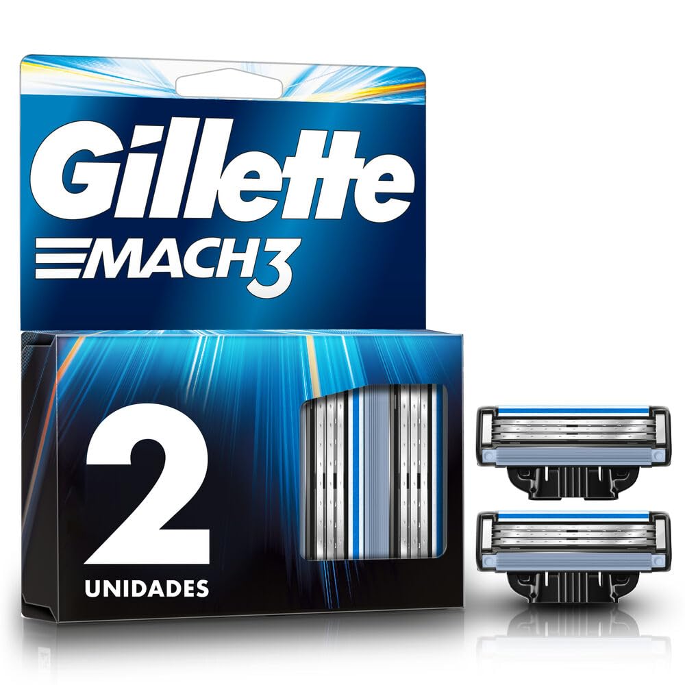 Gillette Mach3 Replacement Razor Blade Cartridges 2 Count Beige Mens Adult Males 2 Blades 2 Pieces