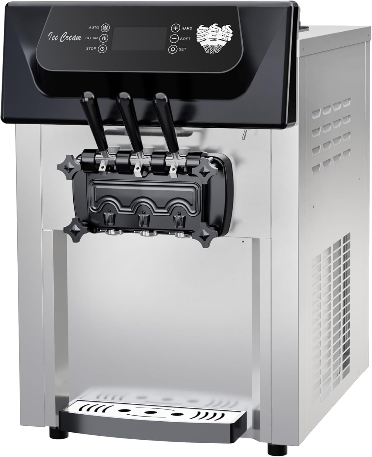 2200W Commercial Ice Cream Machine, 3 Flavor Soft Serve Ice Cream Machine, 5.3-7.4 Gal/Hr, with LCD Touch Screen, Automatic Cleaning, High Productivity for Home Snack Bar & Restaurants
