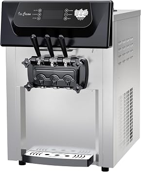 2200W Commercial Ice Cream Machine, 3 Flavor Soft Serve Ice Cream Machine, 5.3-7.4 Gal/Hr, with LCD Touch Screen, Automatic Cleaning, High Productivity for Home Snack Bar & Restaurants