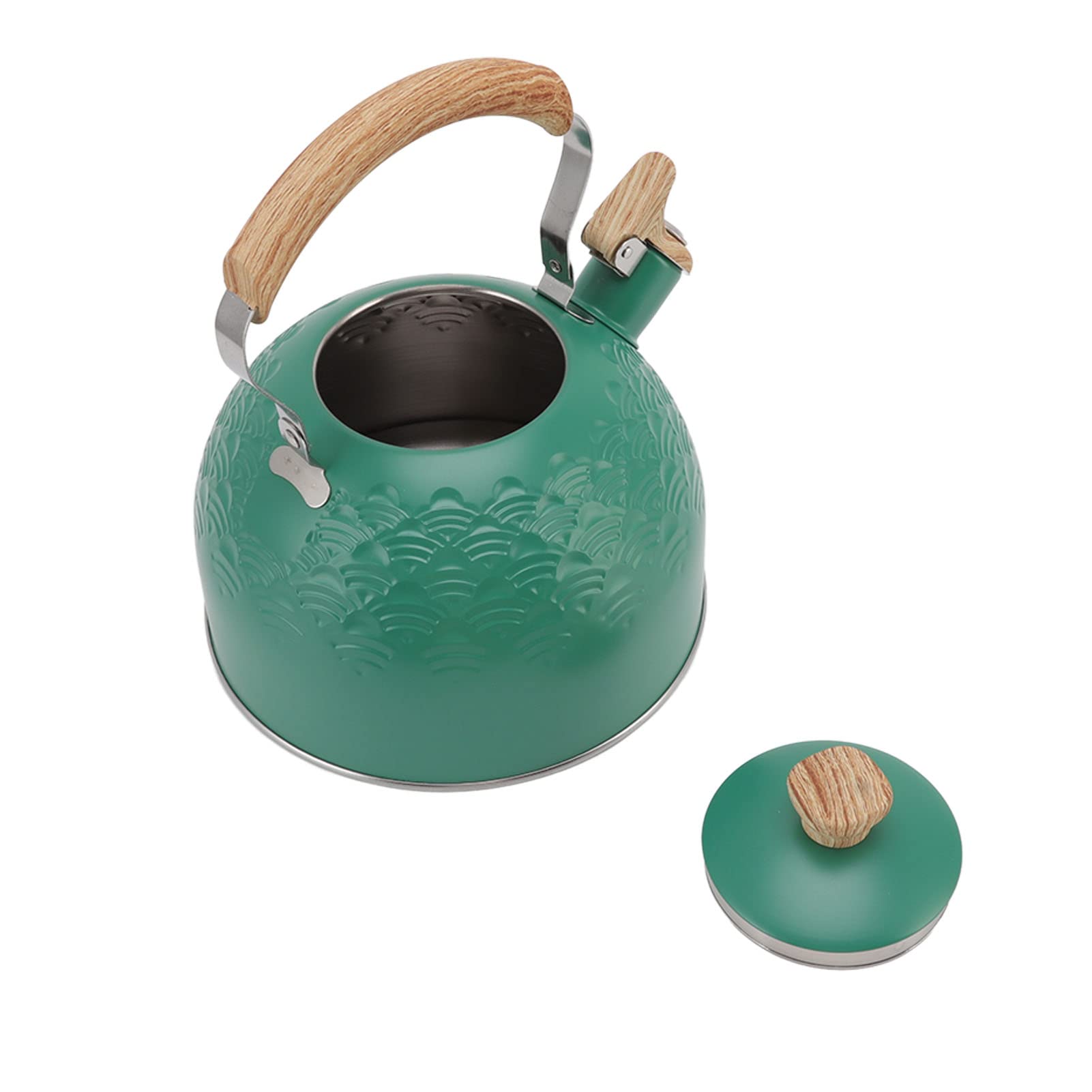 Bollitore da tè con Fischio, Teiera da 2,5 Litri in Acciaio Inossidabile per Uso Alimentare con Manico in Legno con Tocco Freddo, Bollitore per Acqua con Fischio Forte (Verde)