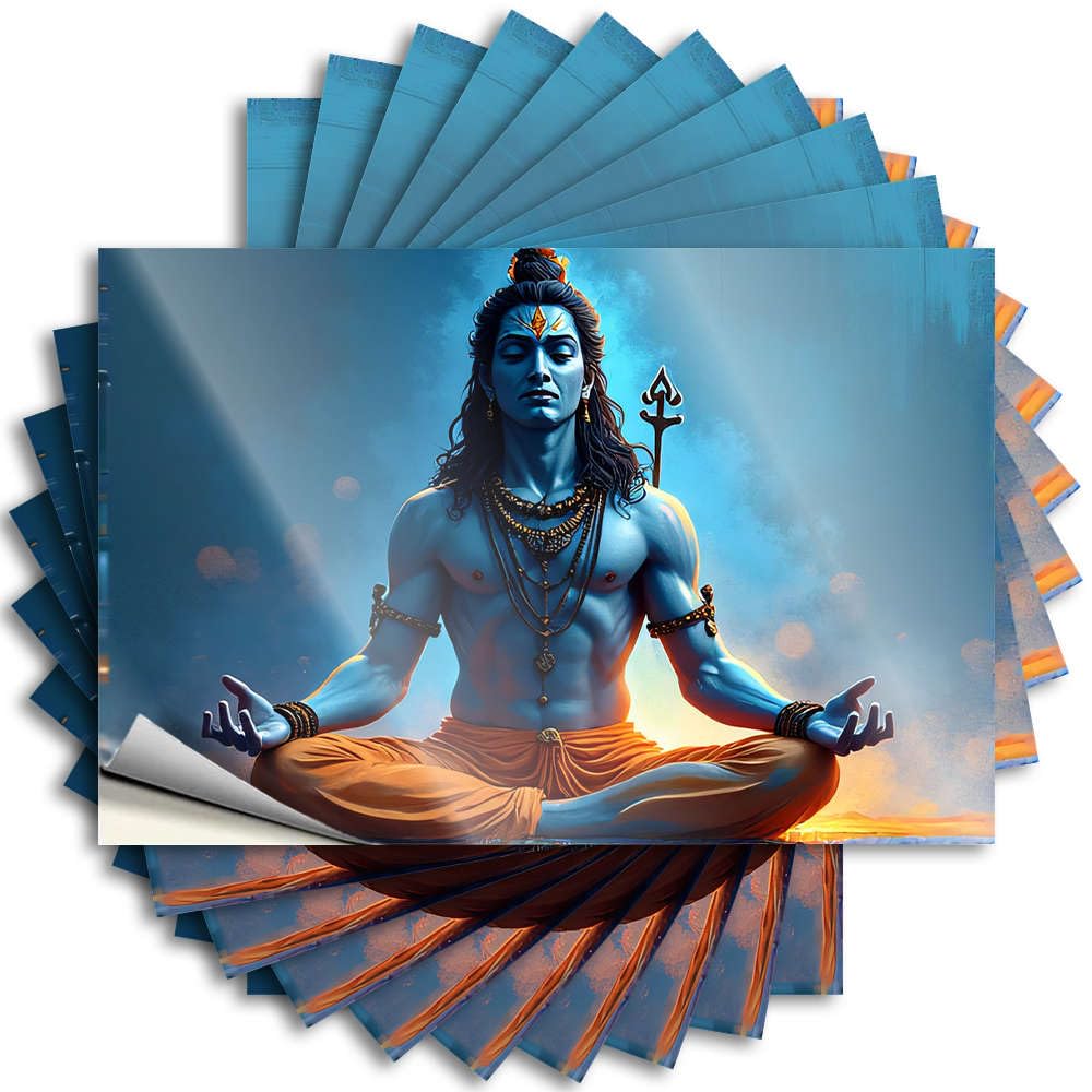 Mens Bathroom Decor Tattoo Durable Tumbler | Blue Deity in Meditation Pose with Trident Optical Illusion Self Adhesive Sticker for Diatomaceous DIY(6X9CM)