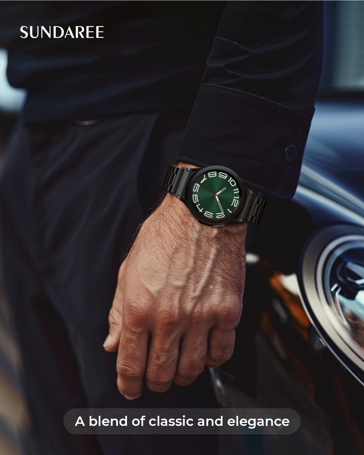 SUNDAREE Compatibile con Cinturino Samsung Galaxy Watch 6 4 Classic 47MM 46MM 43MM 42MM LTE/Watch 7 6 5 4 44MM 40MM/FE/5 Pro 45MM,Nero No Gap Uomo Metallo Acciaio Orologio Cinturini Ricambio Band