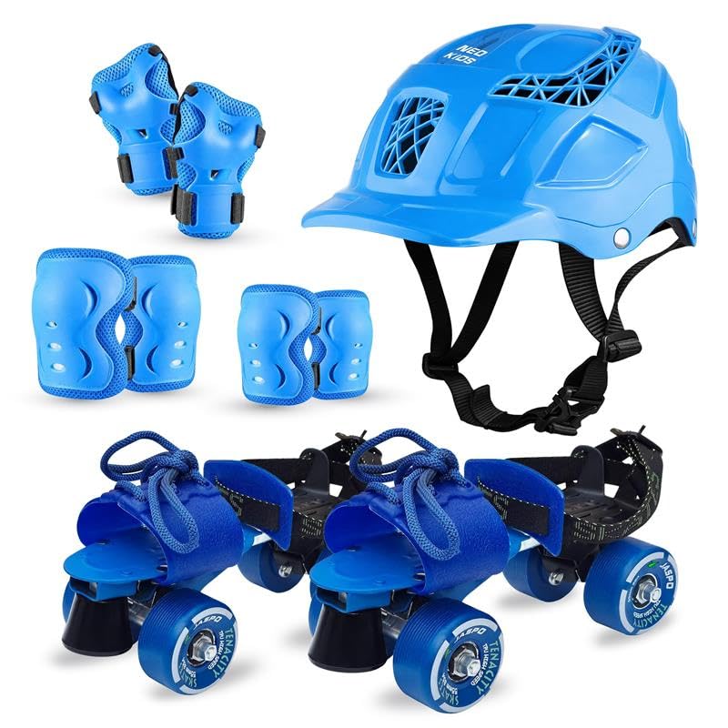 jaspo Unisex Tenacity Blue Pro Adjustable Senior Outdoor Wheel Roller Skates Combo Suitable For Age Group 6 To 14 Years (Skates+ Helmet + Knee Guard+ Elbow Guard +Wrist Guard+Key)