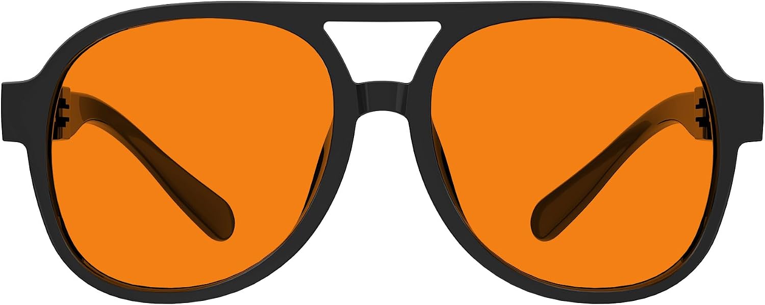 Eyekepper Amber Blue Light Blocking Glasses Men Women, Pilot Black Frame | Computer Gaming, Sleep Better, Orange Tinted, Anti Glare Eye Strain, Metalless Screen Blue Blockers, Screwless Spring Hinges