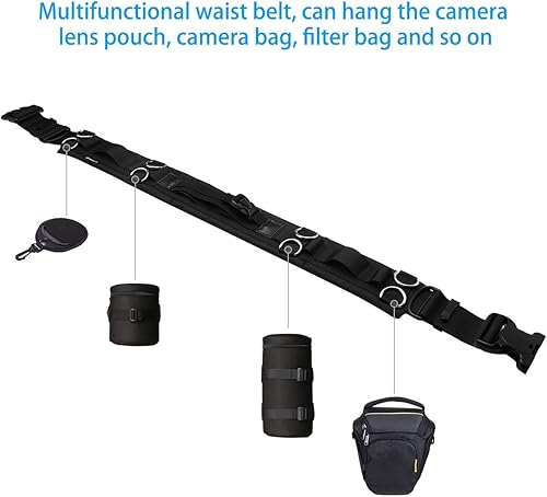 Miniatura 4 de Powerextra Multifunción al aire libre Fotografía ajustable correa de cintura cinturón con anillos en D para colgar trípode ligero cámara bolsa lente