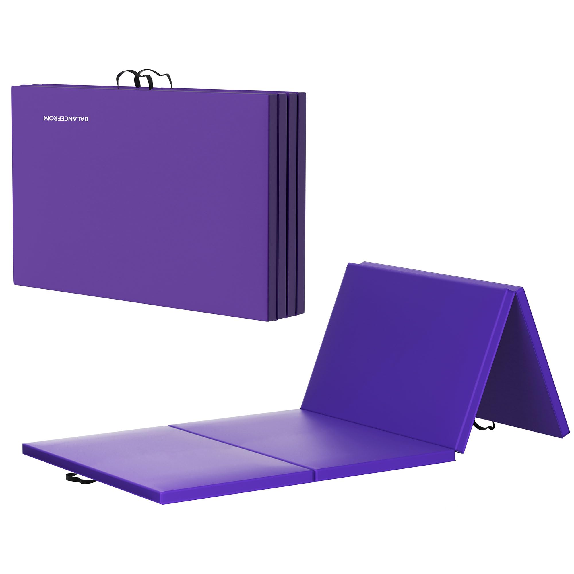 BalanceFrom 8x4 Feet 4-Panel Folding Gymnastics Mat 2-Inch Thick Pad with Vinyl Surface and Carrying Handles for Tumbling
