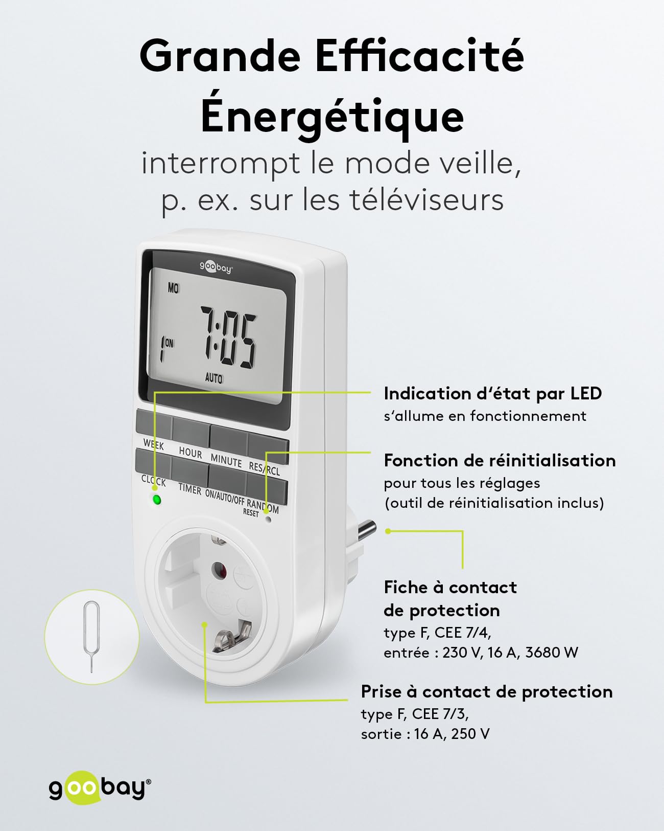 goobay - Lot de 4 minuteries numériques avec 16 programmes - Prise avec Mode aléatoire pour Protection Anti-effraction - Minuterie avec Batterie de Secours de 100 Jours - 3680 W - 230 V (AC) - 16 A -