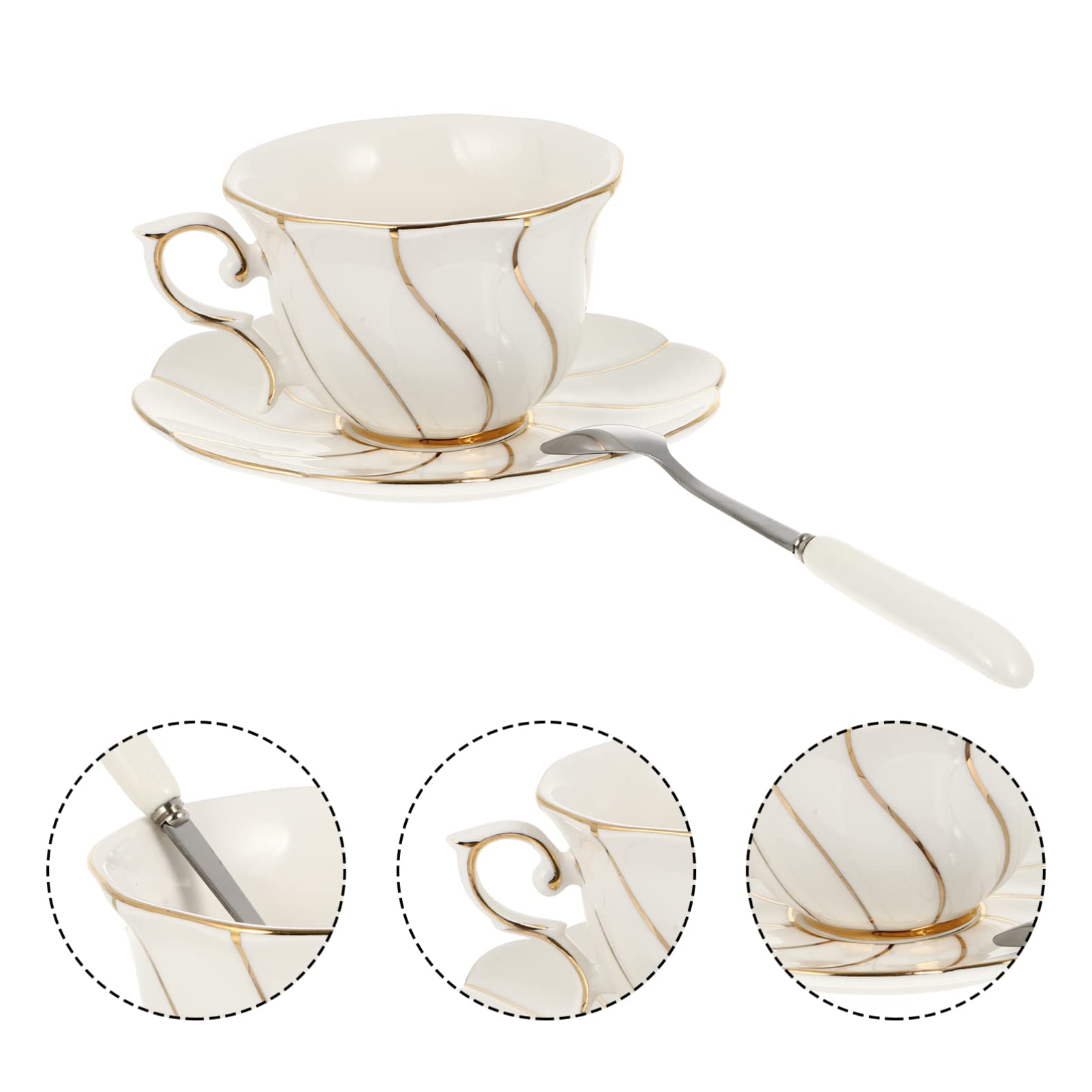 MAGICLULU Set Di Tazze E Piattini in Ceramica Di Alta Qualità Con Motivo A Filo 1 Tazza E 1 Piattino Per Caffè E Tè