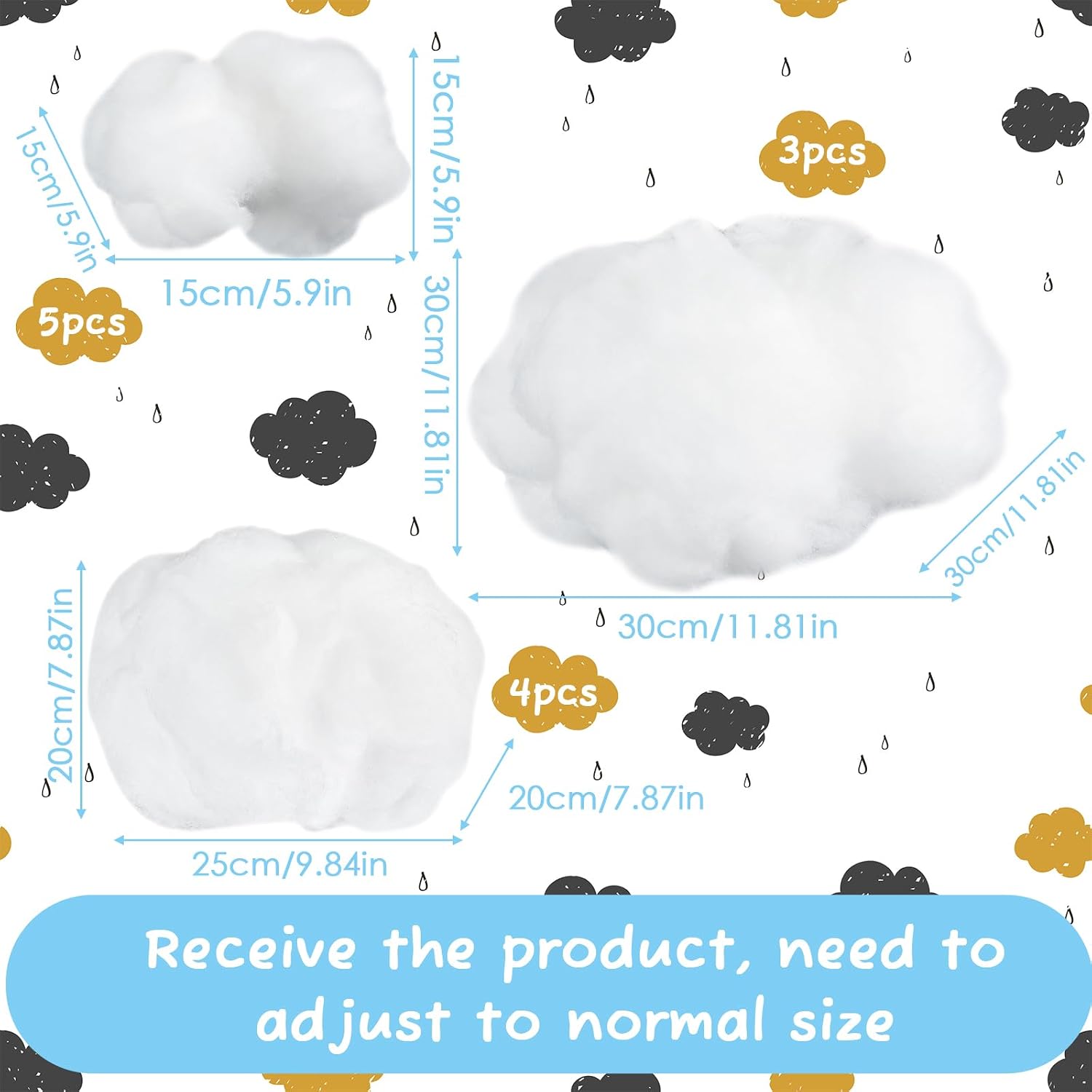 Jetec 12 Pieces Artificial Cloud Props Imitation 3D Cloud Shape Hanging Decorations Room DIY Decorative Hanging Ornament for Wedding Party Stage Show Decor (Small,Medium and Large Size,White)