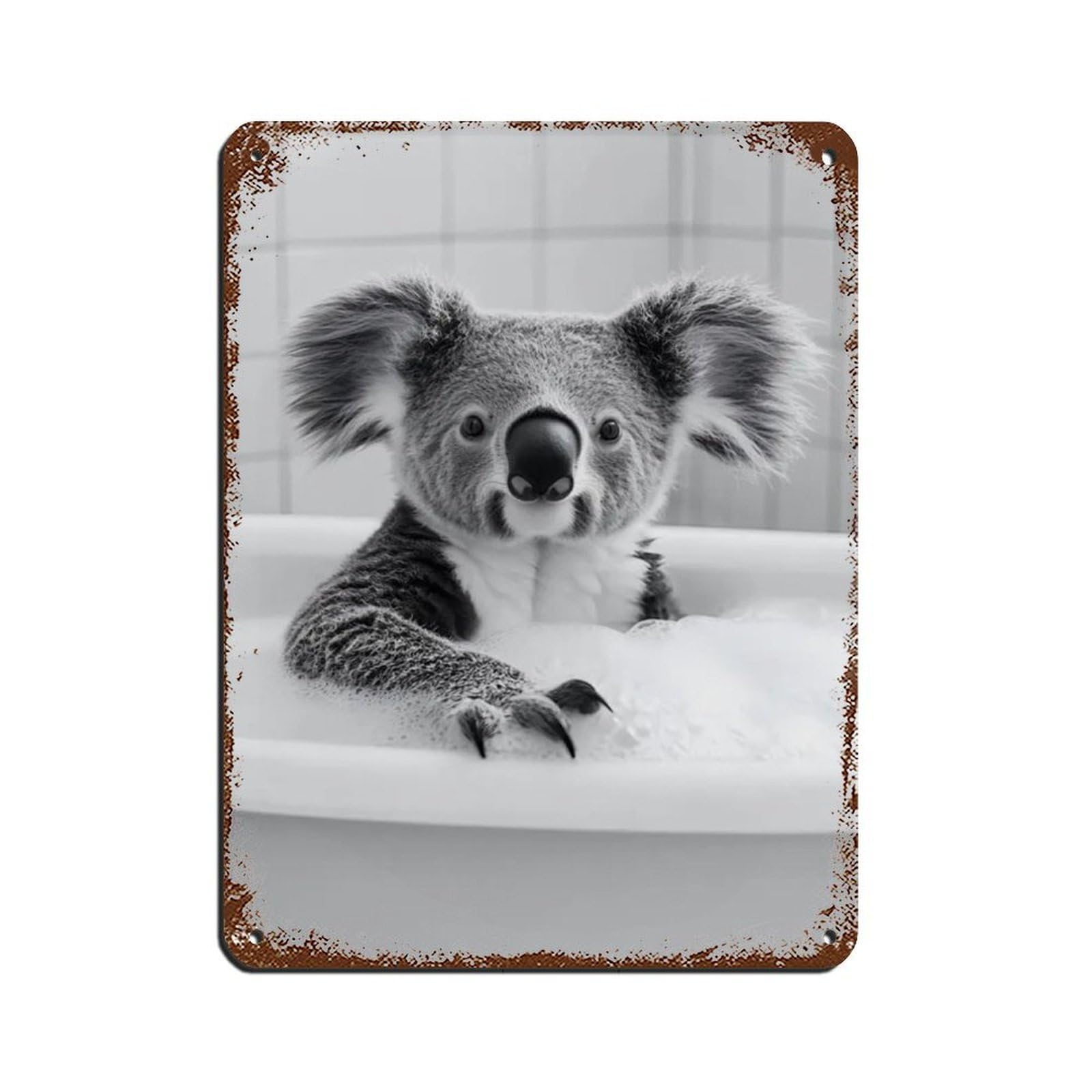 Koala in The Bathtub, Cute Bathroom Art Tin Sign Vintage Metal Pub Club Cafe Bar Home Wall Art Decoration Poster Retro 12x16inch(30x40cm)
