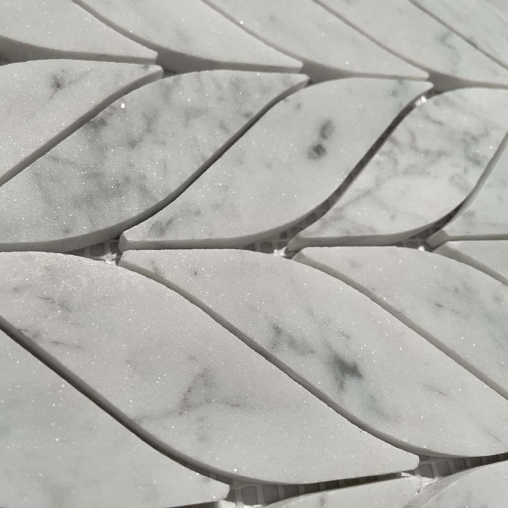 Carrara White Marble Feather Leaf Mosaic Tile - Polished 11.77x9.45 Inch Backsplash Tile For Kitchen, Bath & Shower - View #8