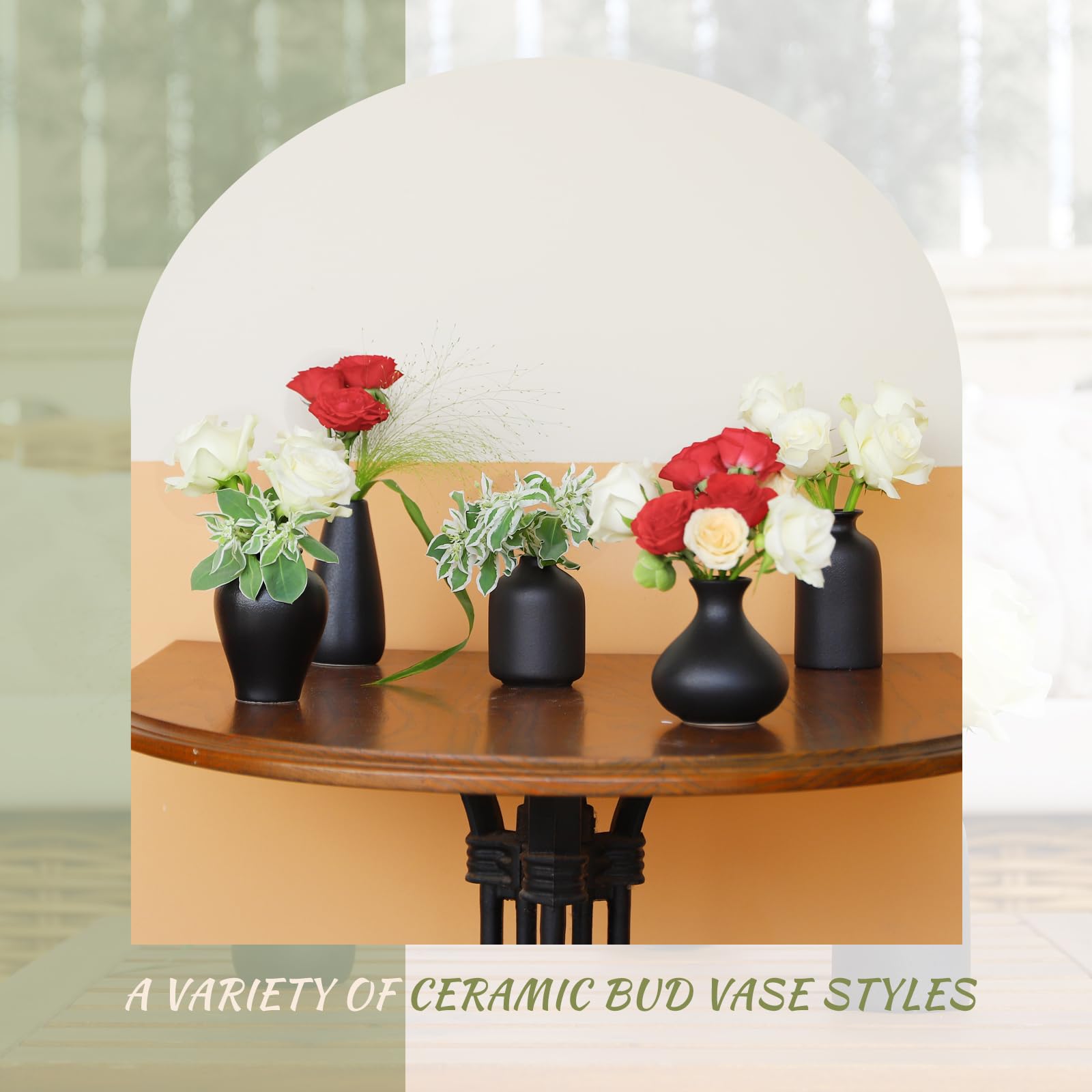 Kleine schwarze Vasen Set von 8 – Mini-Keramik-Vasen für Blumen | Pampasgras, perfekt für Wohnzimmer, Tischdekoration, schwarze Vasen, Heimdekoration, Badezimmerdekoration