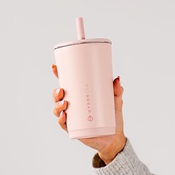 HydroJug Everyday Tumbler 14 oz Ceramic-Lined Insulated Tumbler with Straw and Soft-Touch Lid, Cup Holder Friendly, Double-Wall Vacuum Insulation, Reusable Travel Cup Dusty Rose