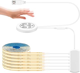 HOTUT 5V USB COB LED Streifen, 6 Rollen 1M Warmweiß COB LED Strip Set mit Berühren und Hand Sweep Dimmschalter für Akustikpaneele Beleuchtung, Schrank, Vitrine, Küchen, Shelves, Regal