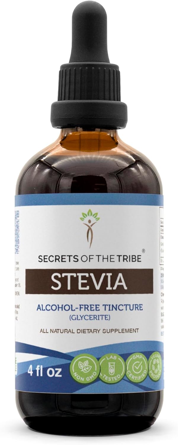 Secrets of the Tribe Stevia Alcohol-Free Tincture (Glycerite) 653 mg Made with Stevia Rebaudiana Dried Leaf (4 Fl Oz) Blood Sugar Supplement