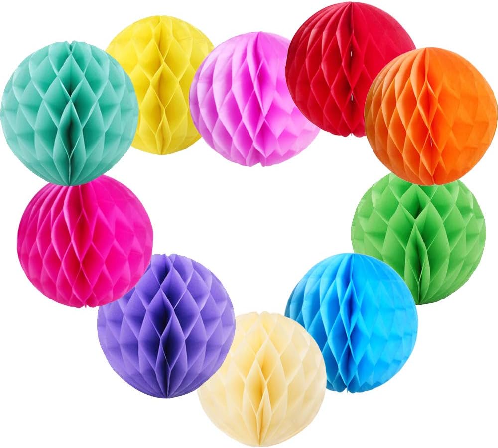dailymallDaily Mall 10Pcs 8 inch Art DIY Tissue Paper Honeycomb Balls Party Partners Design Craft Hanging Pom-Pom Ball Party Wedding Birthday Nursery Decor (Colorful)
