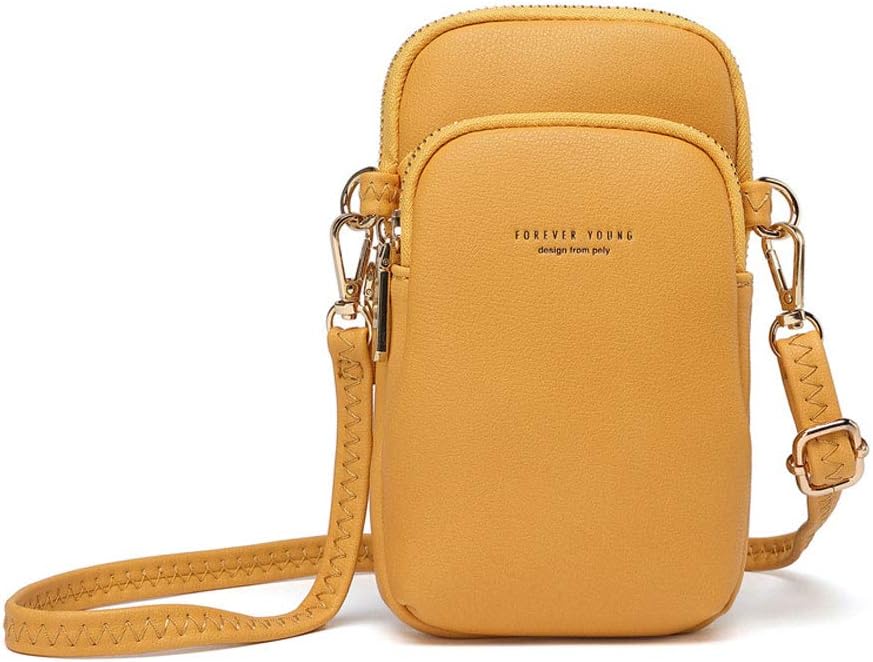 Women Crossbody Pouch Cellphone Bags Soft Leather Pocket Retro Travel Bag With Adjustable Strap Yellow