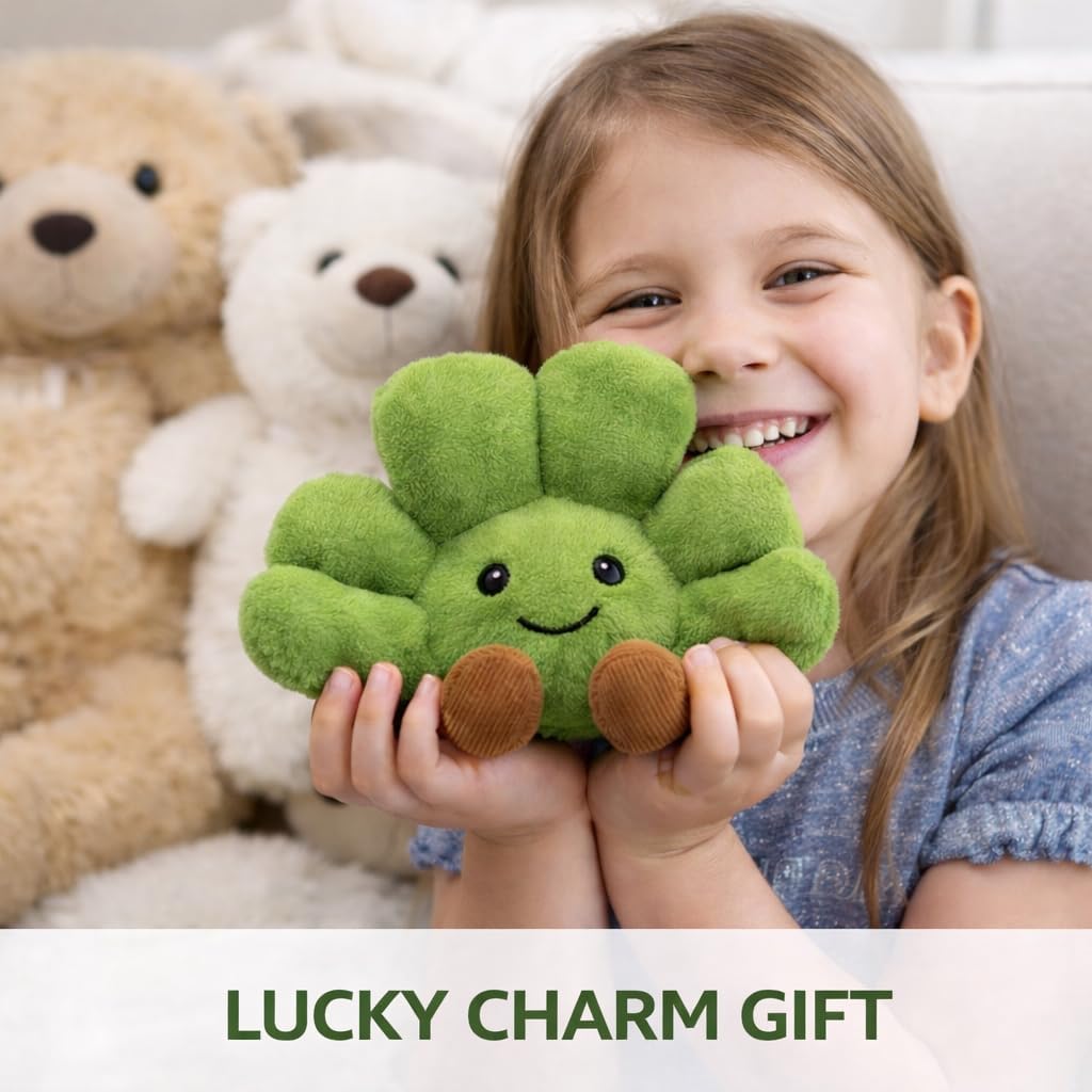 Soft Plush Shamrock - Perfect for St. Patrick's Day Gifts, Four-Leaf Clover St. Patrick's Day Decoration Birthdays & Holiday Blessings