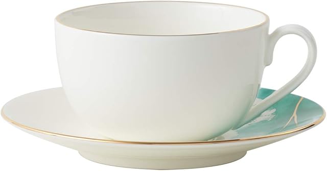 Amazon Brand - Umi Cup and Saucer Set Watercolour with Gold Banding Premium Porcelain Light Weight (Set 1)
