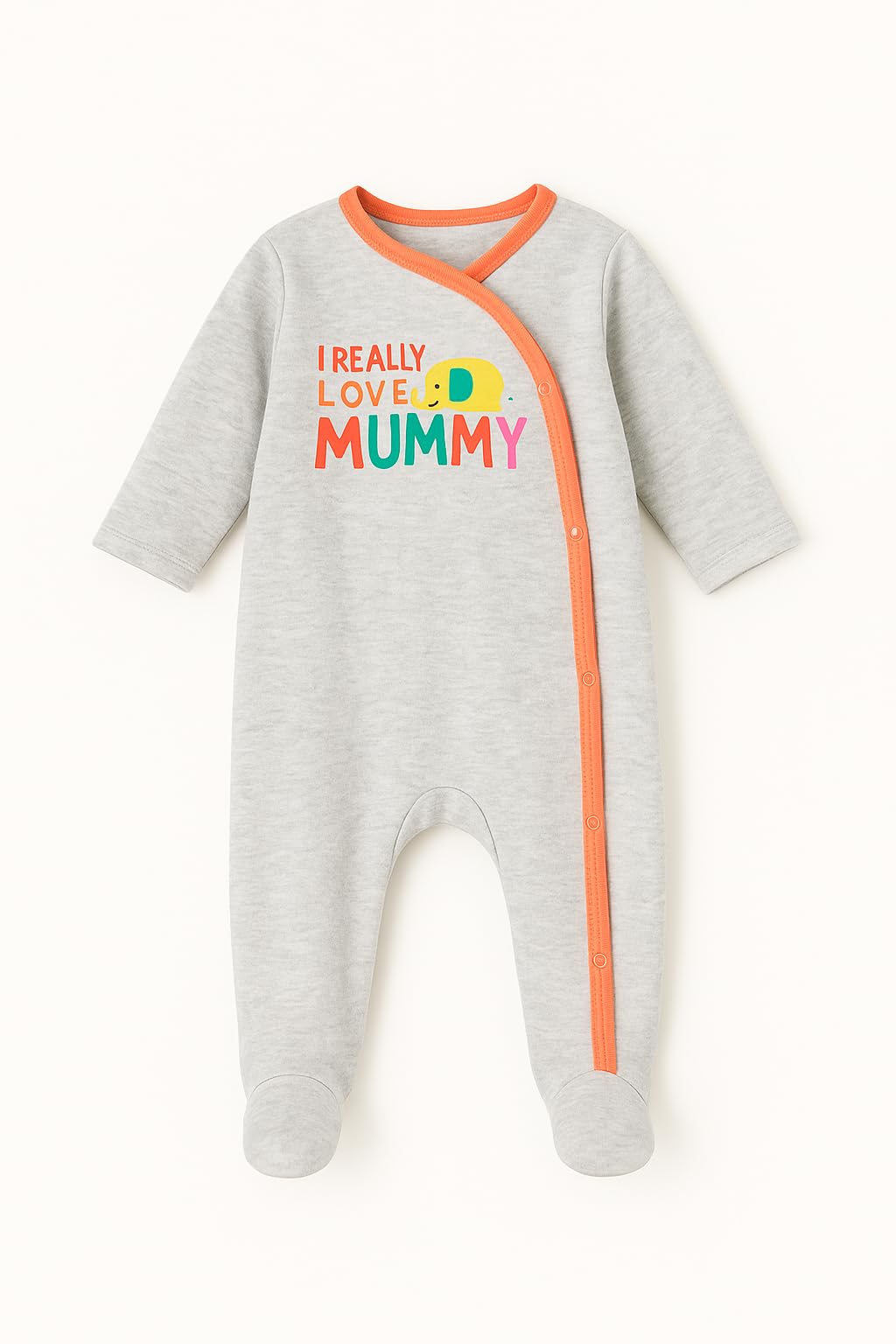 TuddyBuddy 100% Cotton Footed Romper Sleepsuit for Baby (9 Months-12 Months, Pack of 2 - Coral Elephant & Solid Grey) - Image 5 thumbnail