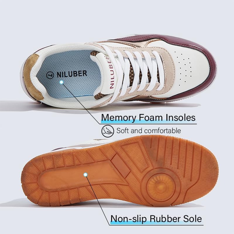 Niluber Women's Fashion Low Top Sneakers - White PU Leather Tennis Shoes-Lace Up Comfortable Casual Waking Shoes - Image 4