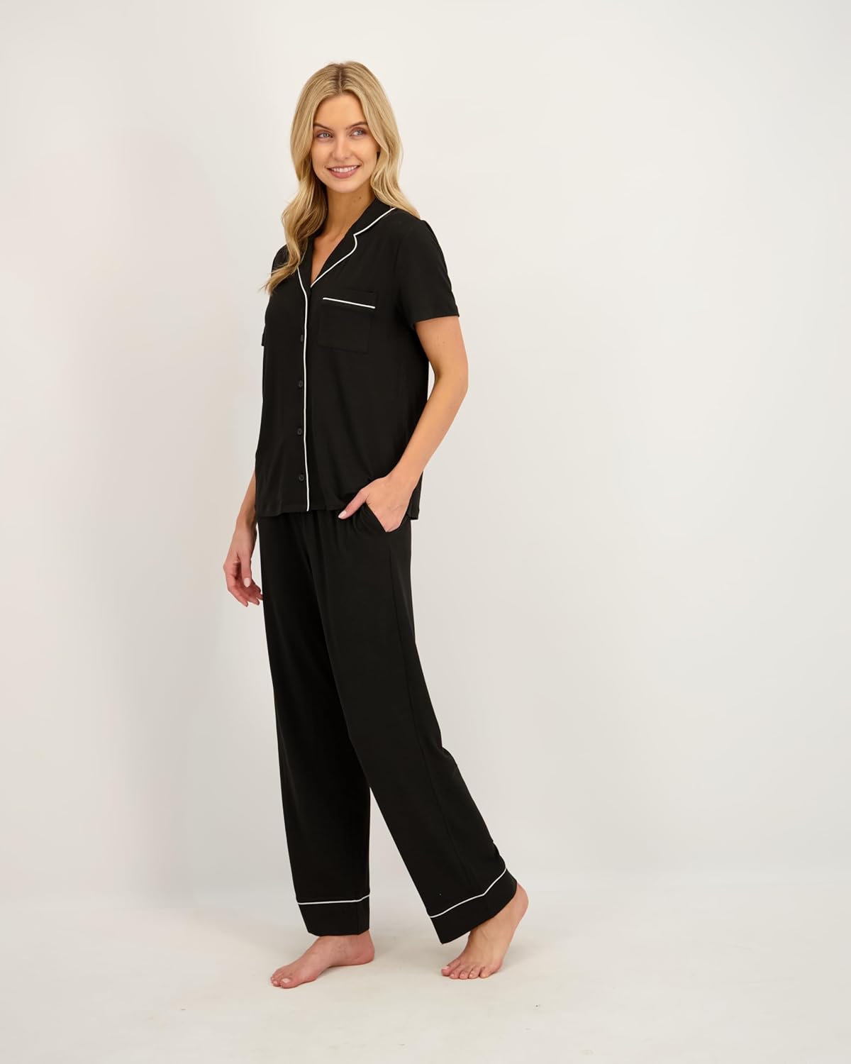 Jessica Simpson Women’s Button Down Pajama Set with Notch Collar & Short Sleeves, 2 Piece Sleepwear & Loungewear, Relaxed Fit - Image 2