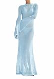 Womens Crochet Cover Ups Long Sleeve Sexy Mesh Backless Knit Swimsuit Coverup Beach Maxi Dress