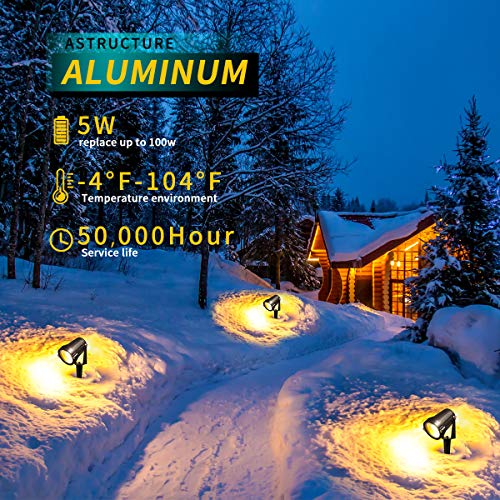 Leacoco Led Landscape Lights,5W 120V Ac Outdoor Pathway Garden Yard Spotlight,Ip65 Waterproof Garden Flood Light,Outdoor Spotlight With Stake,Ul Cord 5-Ft With Plug (Pack Of 1, Warm White) #TOP3