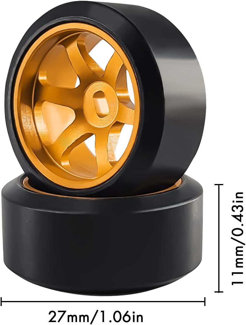 6 Spoke Wheel Rims & Rc Car Drift Tires for 1/28 RC Hobby Model Car, [2*Narrow+2*Wide] 4 Pcs 20mm Aluminum Alloy Rims with Tires for Wltoys K969 K989 P929 AWD XRX AMZ WL DRZ GLA BZ