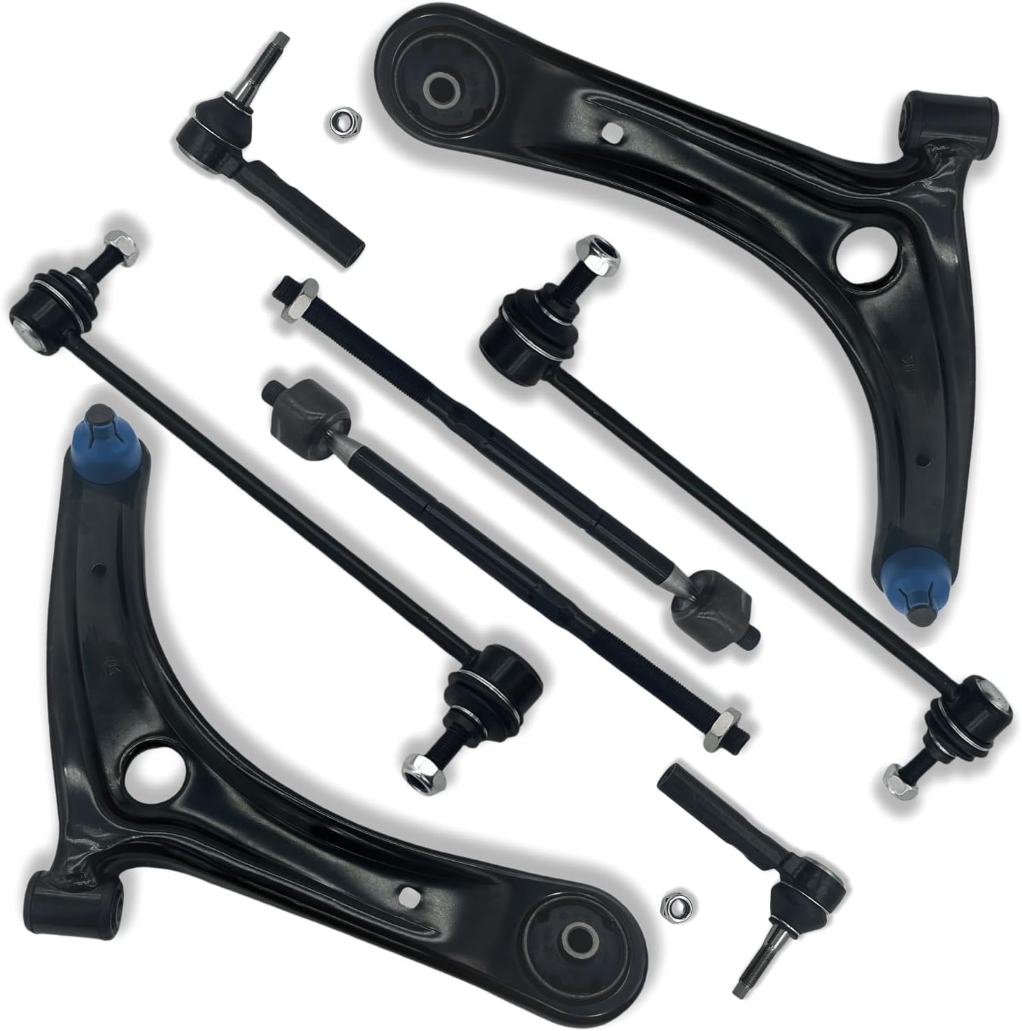 Front End 8pc Suspension Kit Fit for Dodge 2009-2012 Caliber, for Jeep 2007-2017 Compass, 2007-2017 Patriot, Front Lower Control Arms w/Ball Joint Sway Bar Tie Rods End Link, Sway Bar End Link