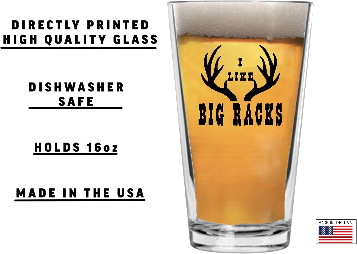 Rogue River Tactical Funny Hunting I Like Big Racks Beer Glass Drinking Cup Pint 16oz Pub Gag Gift Hilarious Joke For Hunter Hunt