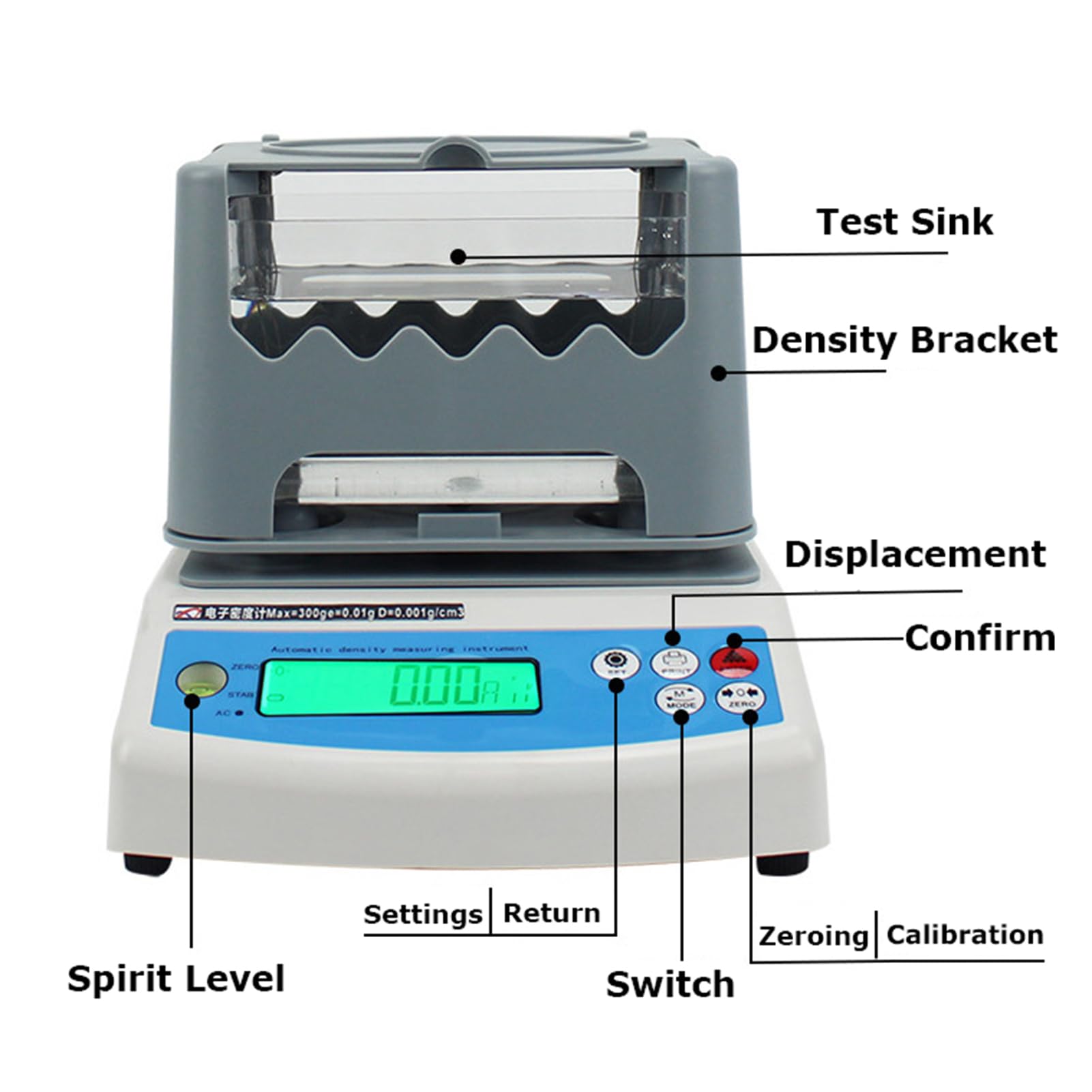 Densimetro elettronico dei solidi per il laboratorio, attrezzatura di misura del tester di densità del ³ di Digital del ³ di 300g/600g di alta precisione 0,001 G/cm³