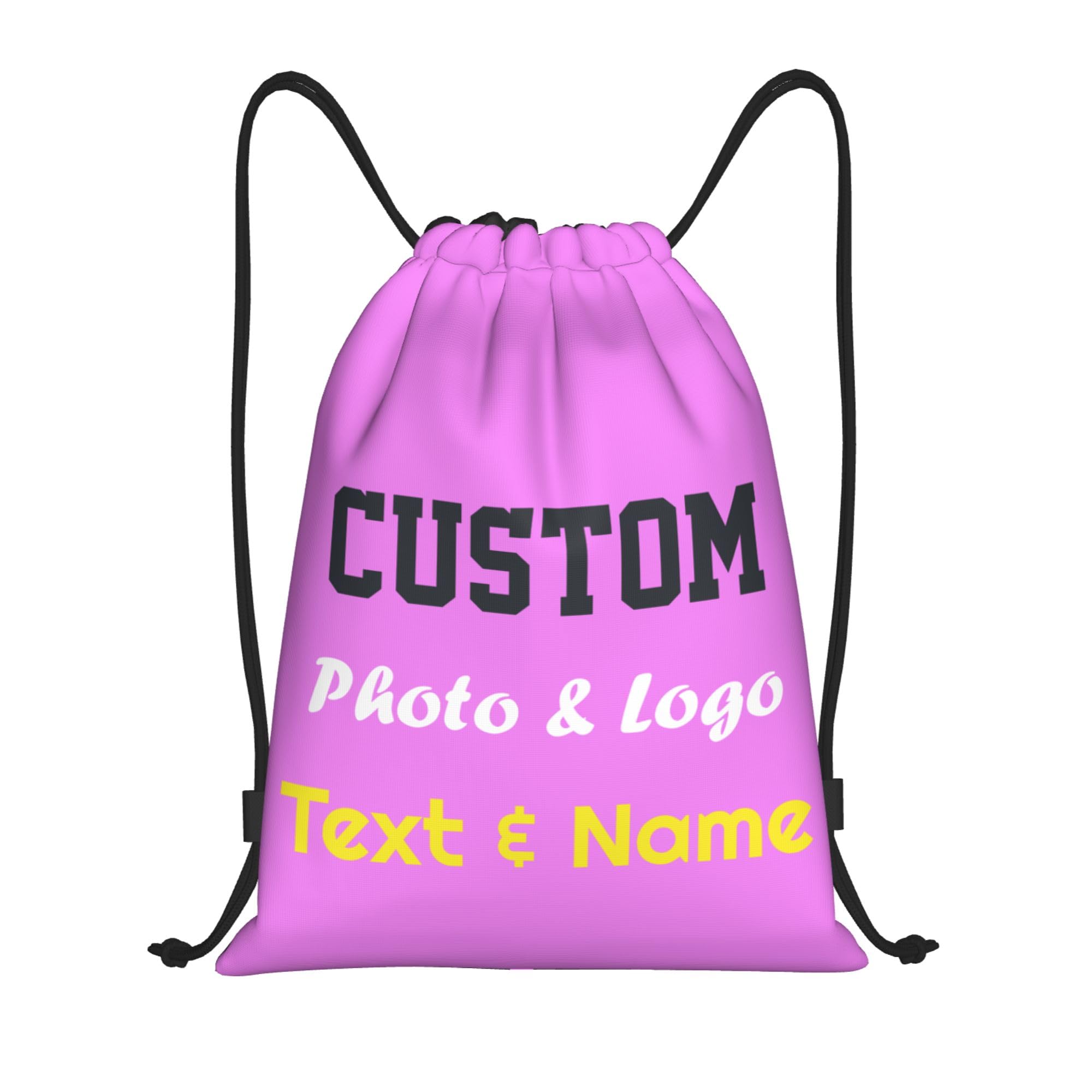 Personalised Drawstring Bag Custom Drawstring Backpack with Your Own Photo/Logo/Text/Name, Design Drawstring Gym Swimming Yoga Bag for Kids Adults, Customised Knapsack for Sports Business, Violet, S โ image 1