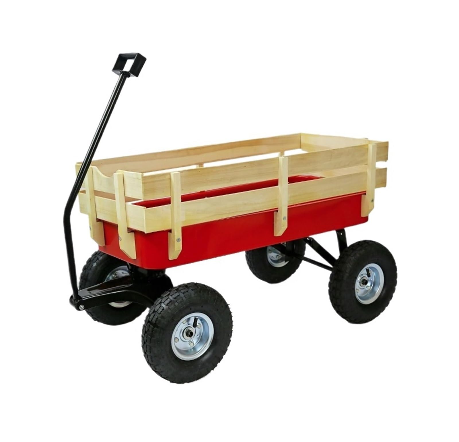 Beach Portable Trolley, Garden Dump Cart Red Wooden Side Cargo Wagon Outdoor s