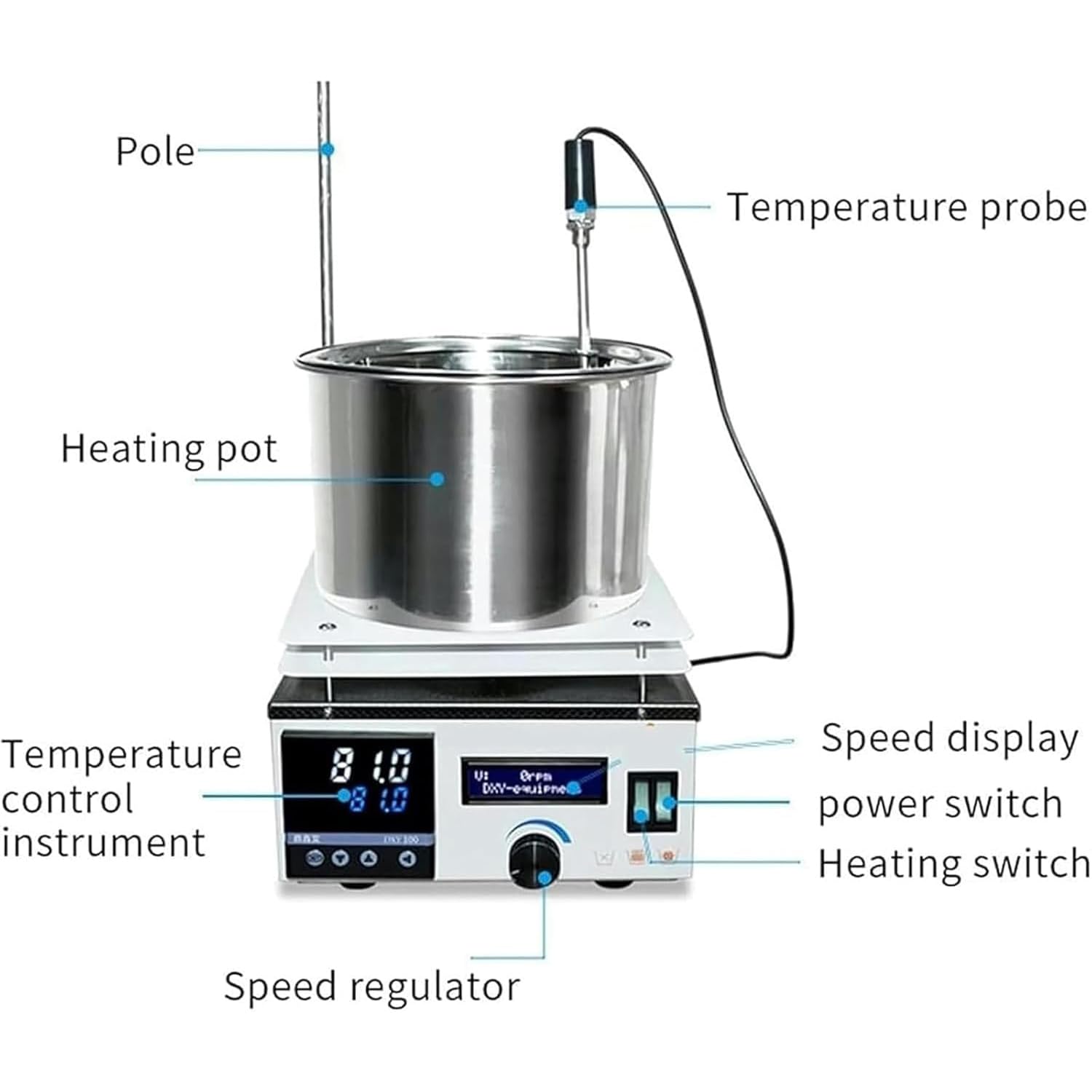 Agitador magnético, Mezclador magnético, agitador magnético con calefacción - Baño de Agua y Aceite Digital de 3 L con Control de Temperatura de 5 a 300 ℃ y Ajuste de Velocidad de 2450 RPM p