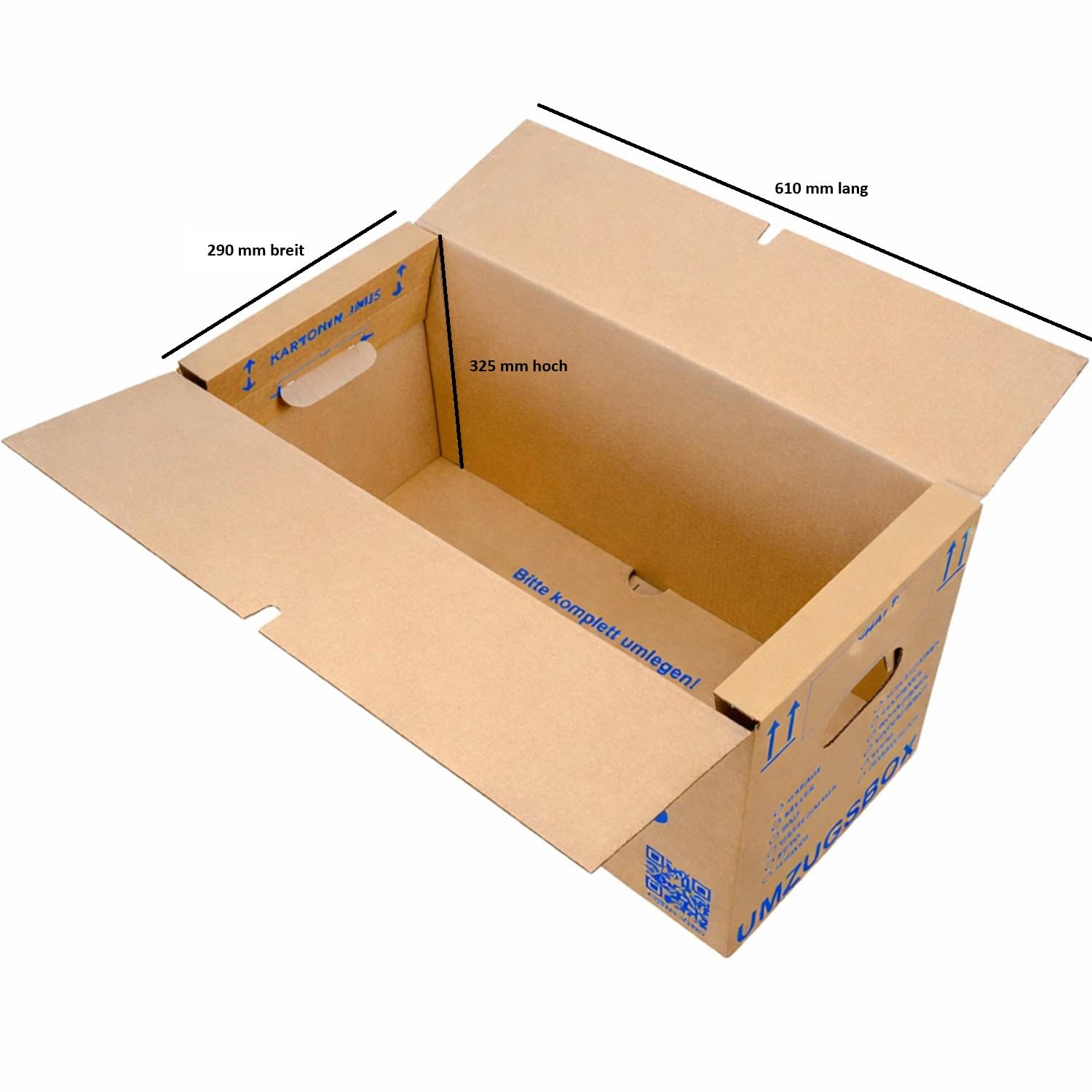 10 Umzugskartons 620x300x330 mm zweiwellig – stabiler Karton bis 40 kg –verstärkte Griffe – stapelbar Umzugskiste Umzugkarton Umzugsbox Lagerkarton Bücherkarton Ordnerkarton (10 Stück)