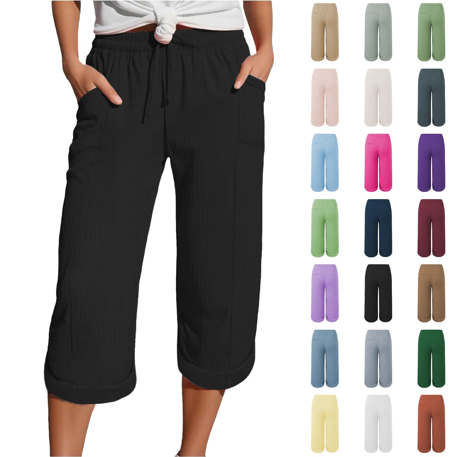 2026 Pantalones Mujer Verano Frescos 3/4 Pantalon Pirata Talla Grande Pantalón Deportivo Shorts Respirable Moderno Pantalones Cortos Palazzo Bolsillos Urbano Short Yoga Jogger Corre Playa Vacaciones