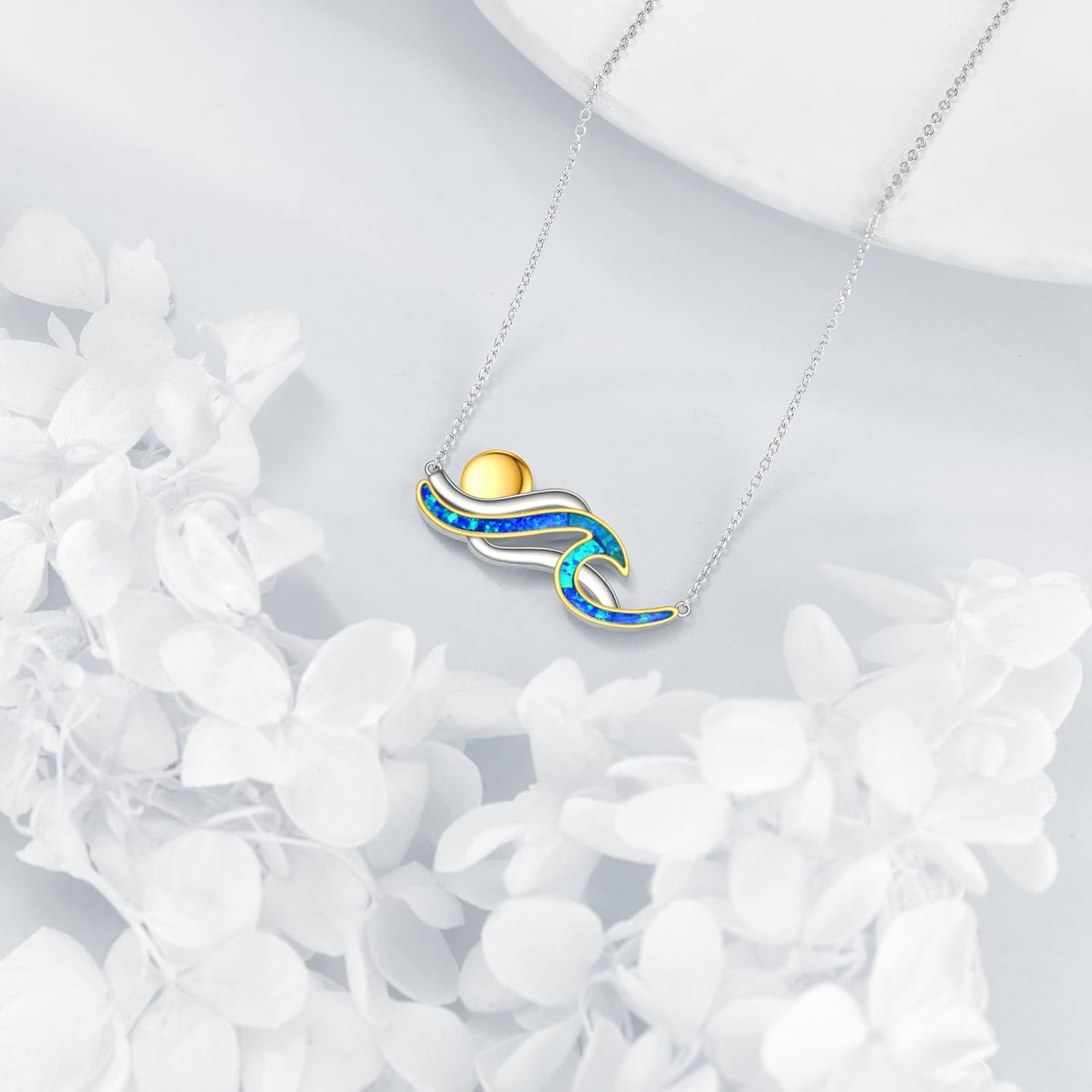 Ocean Necklace 925 Sterling Silver Wave Pendant Sea Jewelry Gifts for Women - Image 3