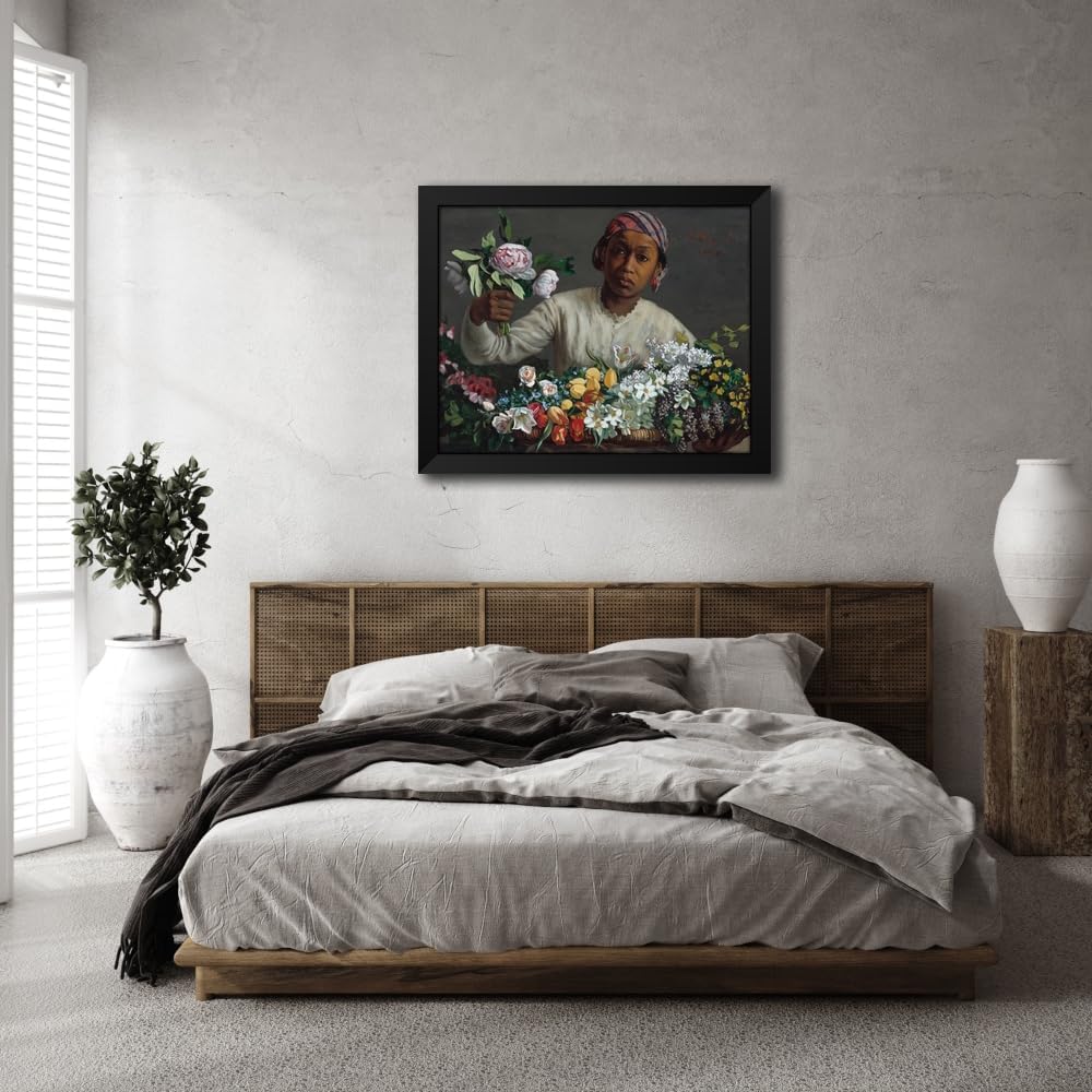 ArtDirect Young Woman with Peonies (1870) Custom Framed Art Print Giclee Print or Canvas Options with Various Sizes and Customization by Frédéric Bazille
