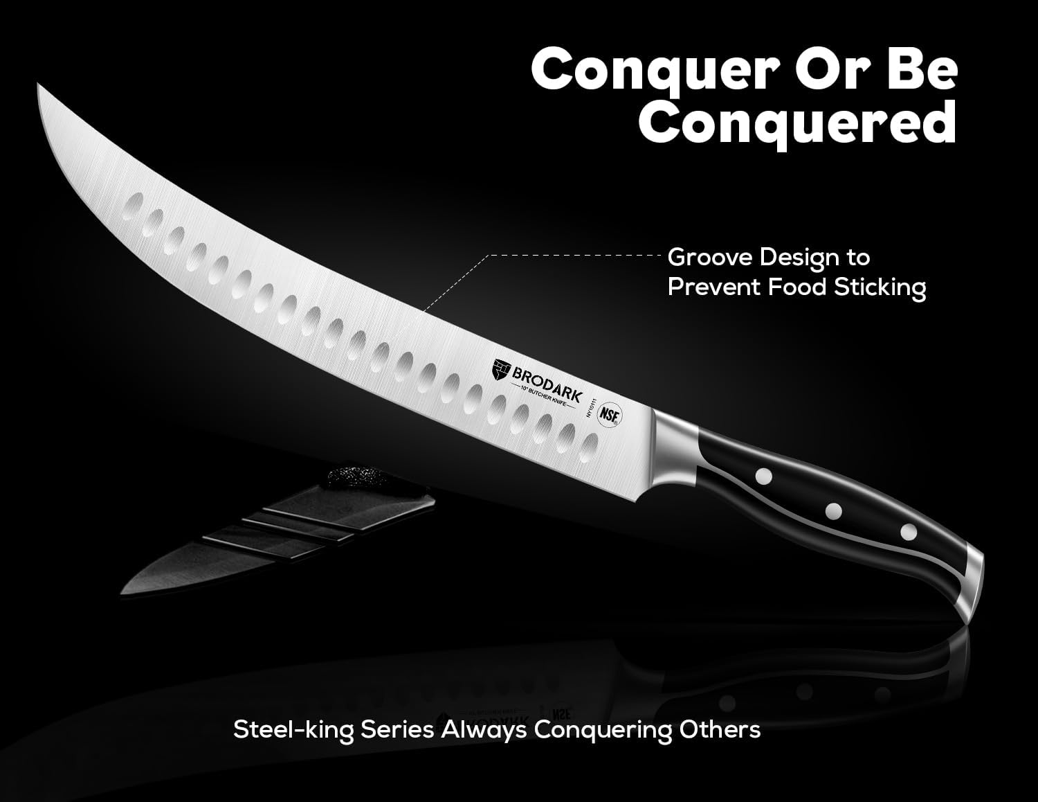 BRODARK Butcher Knife - 10" Curved Breaking Knife with Full Tang Handle - High Carbon Stainless Steel Scimitar Knives - NSF Certified, Steel-King Series - Image 3