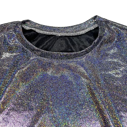 ZUYPSK Kinder Jungen Mädchen Metallic T-Shirt Lockeres Oberteil Kurzarm Paillettiertes Performance-Party-Jazz-Tanz-T-Shirt (DE/NL/SE/PL, Numerisch, 152, Regular, Schwarz)