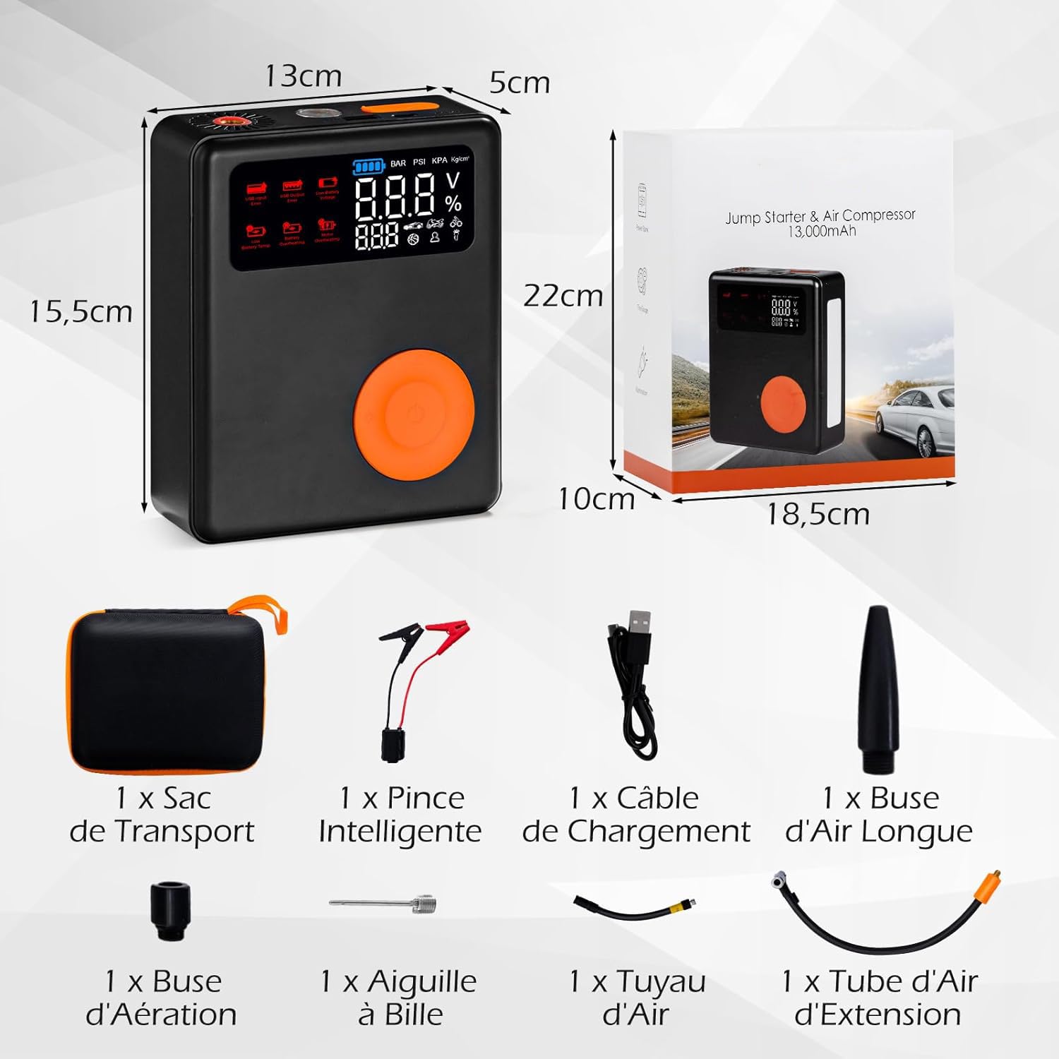GOPLUS - Batería para coche (2000 A, 13000 mAh, arrancador de batería de coche con Focntion, inflador de 150 PSI (hasta 8 l gasolina o 5 l diesel), luz de emergencia, pantalla LED