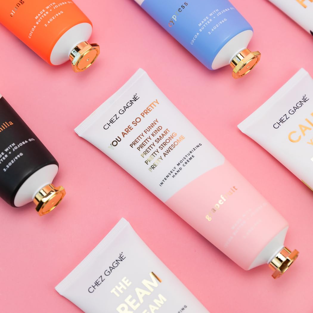 Chez Gagné Vegan Hand Cream for Dry Hands - You Are So Pretty - Grapefruit 3.4oz Non-Greasy Moisturizing Lotion - Made in California - Paraben, Sulfate & Phthalate Free - Mother's Day - Gift for Mom