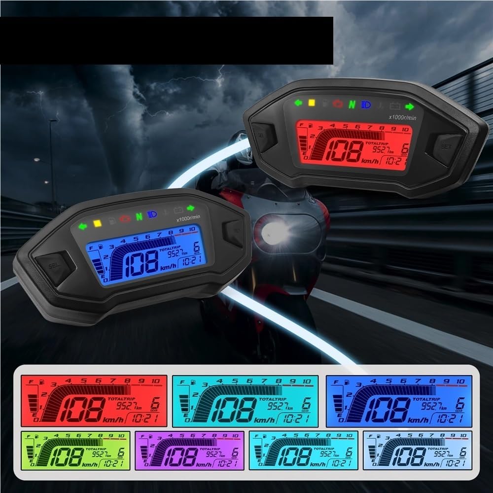 Motorcycle Odometer Gauge Motorcycle LED Digital Tachometer 0-13000RPM Backlight Dashboard With Sensor Universal Odometer For 1,2,4 Cylinder