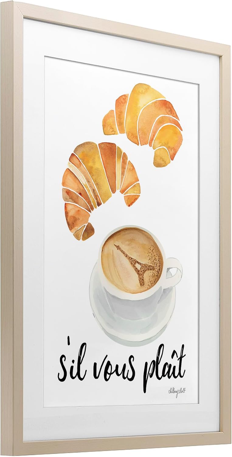 'Paris Croissant and Coffee'| Framed Print Under Glass | Stupell Industries | Brown, 17 x 23 Inches, Easy to Hang and Sturdy, Made in USA, by Hillary Holt